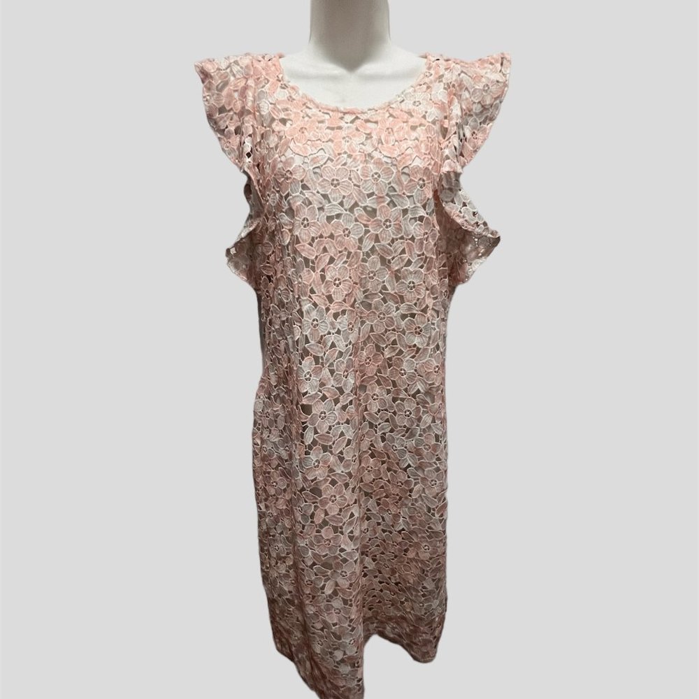 Tommy Hilfiger size 10 pink/white floral lace flutter sleeve dress